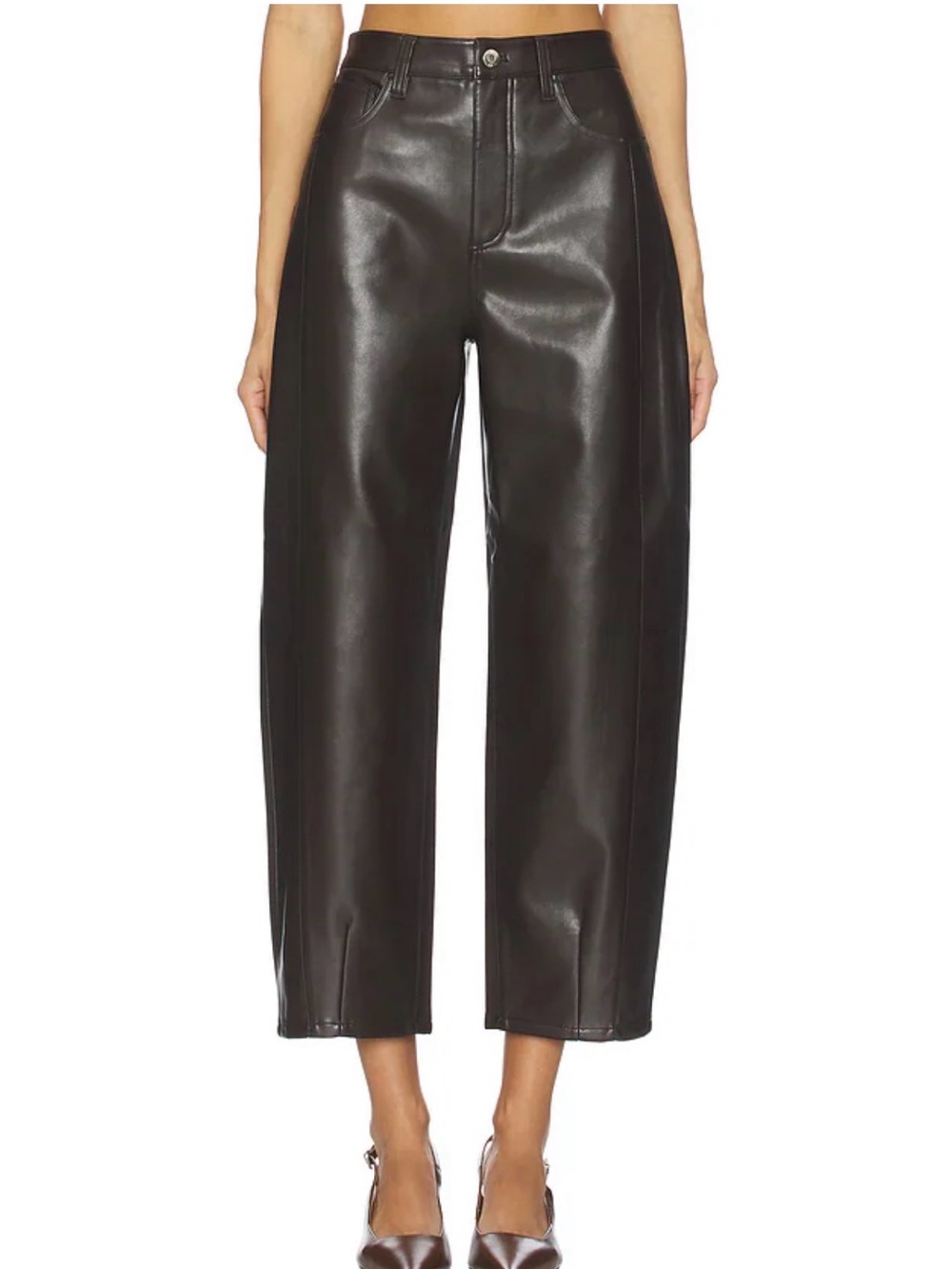 Pistola Eli High Rise Barrel Jean in faux leather Espresso